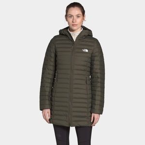 The North Face Stretch Down Puffer Parka Coat in Taupe Green